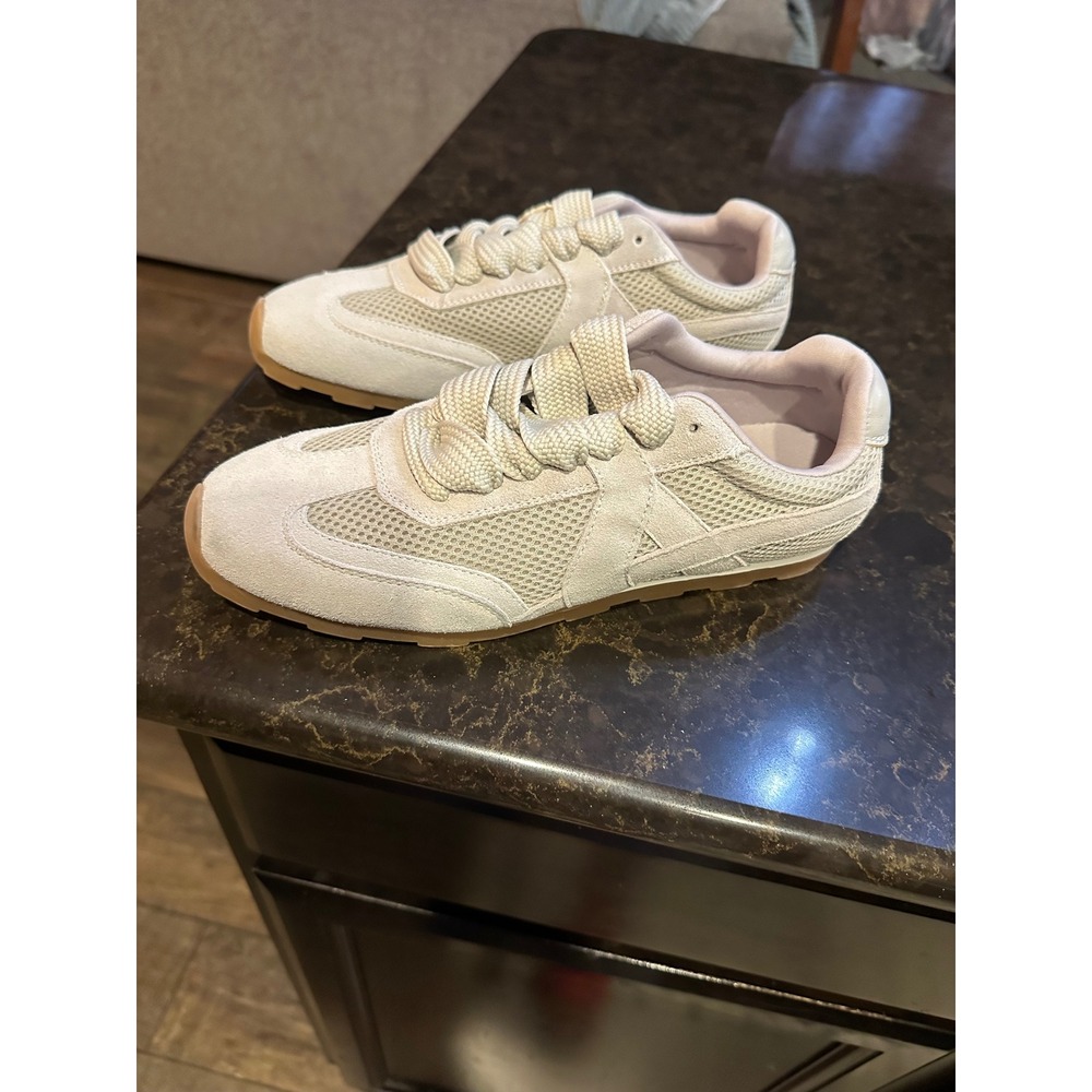 Project Cloud Women's Lt. Beige Mesh Suede Lace Up Sneakers Comfort Memory Foam - Picture 2 of 5